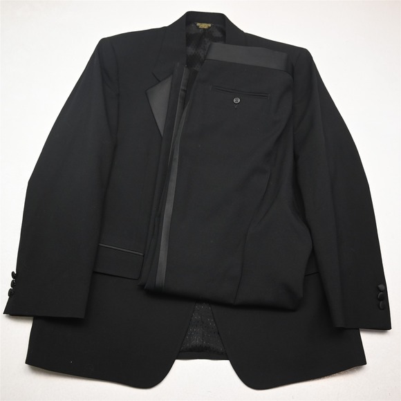 Vtg USA Made Halston 42L 36x32 Black 100% Wool Mens Jacket Pants Tuxedo